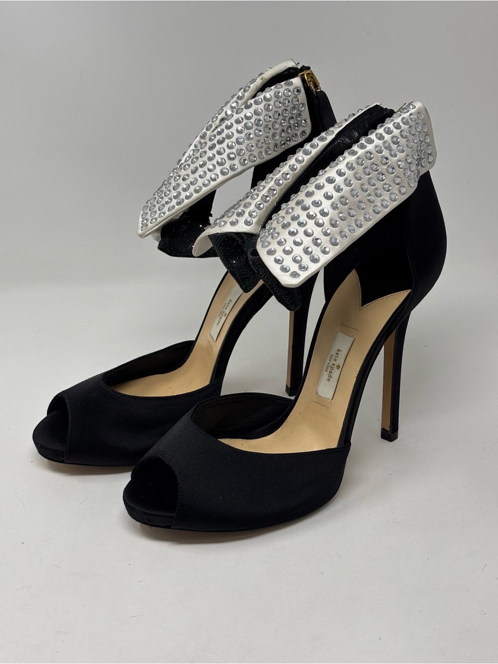Kate Spade New York Black Tie Tuxedo Satin Colorblock Heels Size 10 - Picture 1 of 16